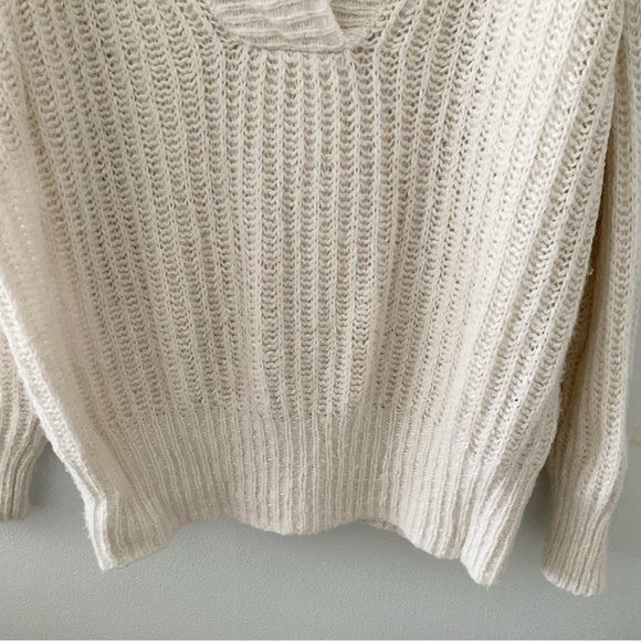 Anthropologie Pilcro Joyce Sweater 1X Chunky Wool Blend V Neck Minimalist Ivory - Picture 4 of 13